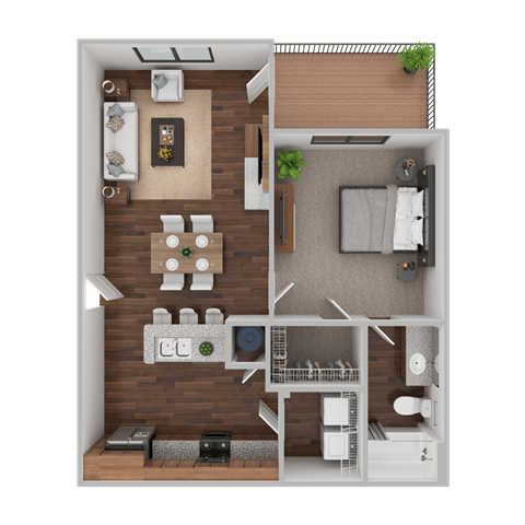 Floor plan for 1 bed, 1 bath, 751 sqft